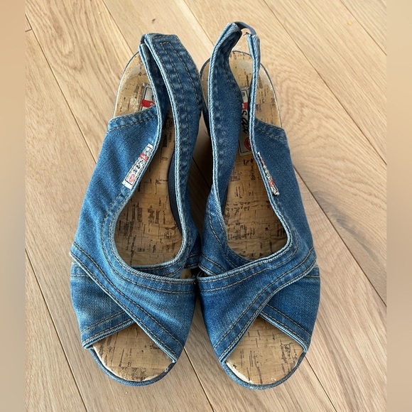 Ersax Denim Slingback Wedge Sandals size 40 - Picture 4 of 8